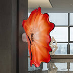 Red Blown Glass Wall Flower Sculpture Handmade Glass Wall Art Luxury Floral Wall Installation