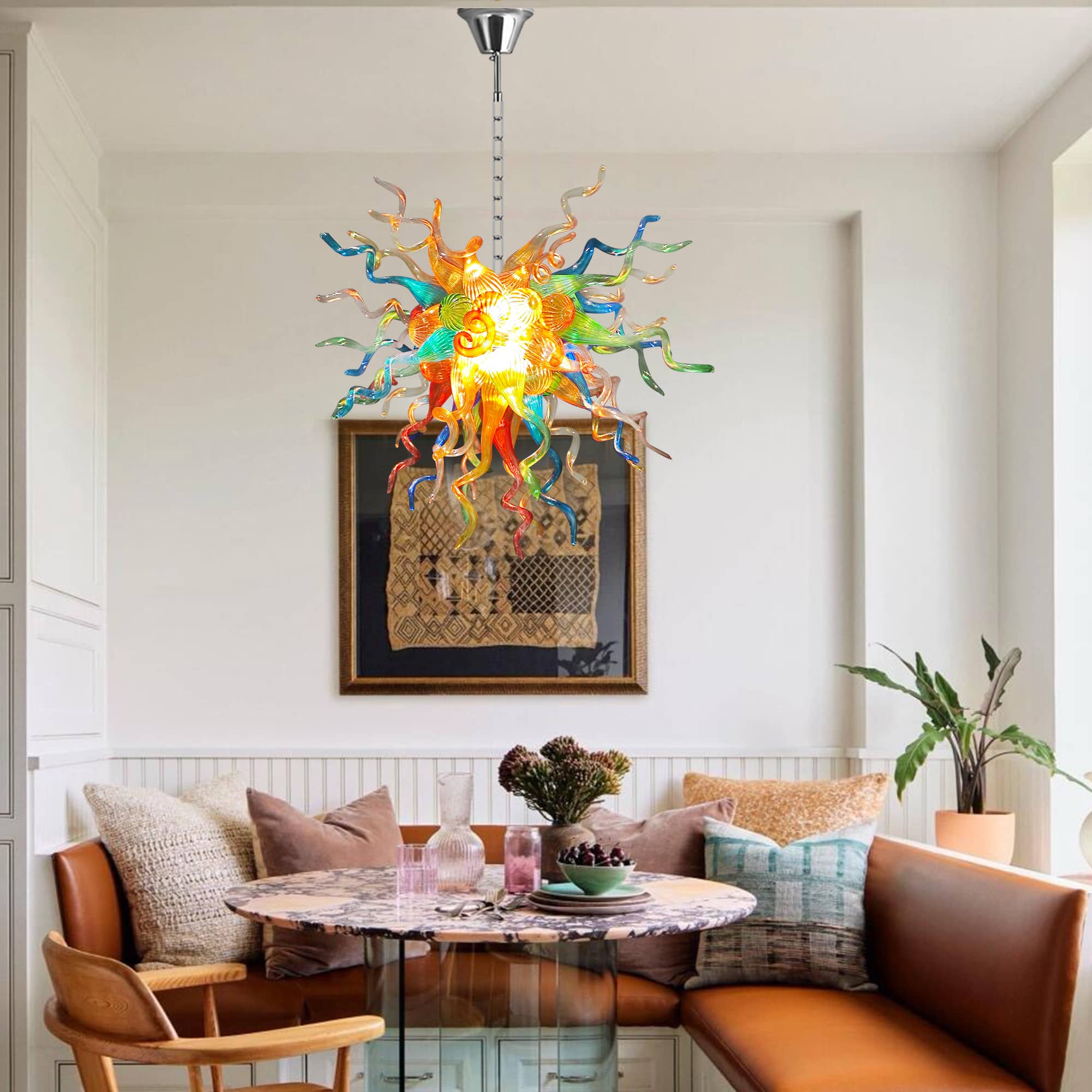 Colorful Glass Sculpture Chandelier Hand-Blown Art Glass Hanging Light For Villas Living