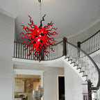 Statement Red & Black Hand-Blown Glass Chandelier Chihuly-Style Sculptural Art Pendant Light