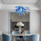 Murano Style Blown Glass Art Chandelier Blue & White Sea Anemone Pendant Light