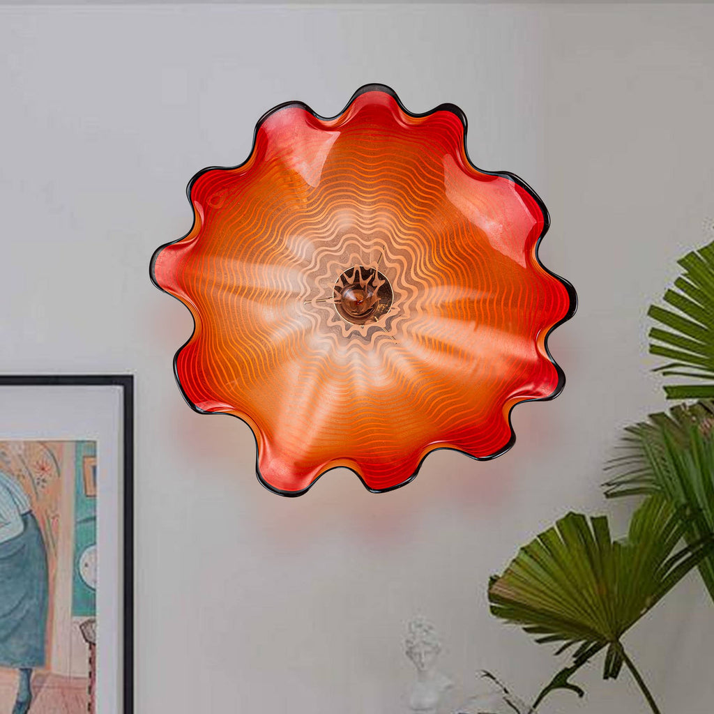 Red Blown Glass Wall Flower Sculpture Handmade Glass Wall Art Luxury Floral Wall Installation