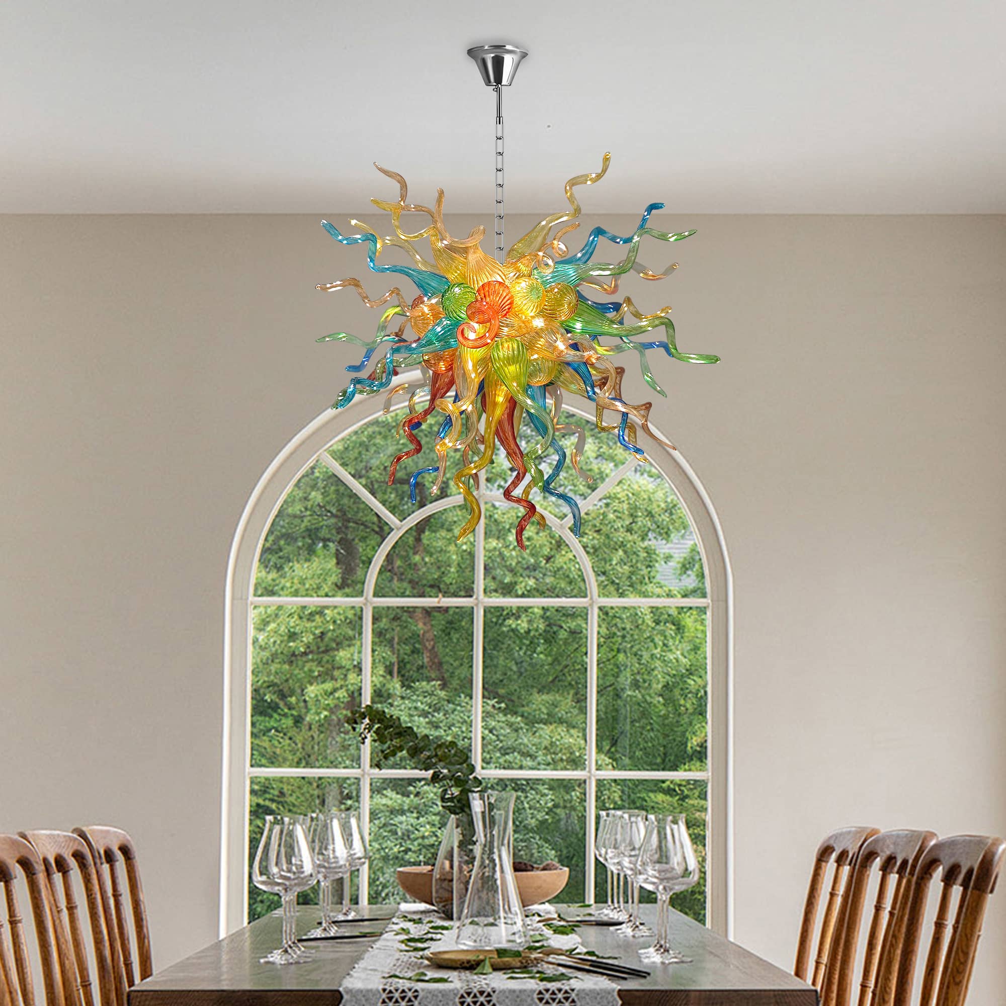 Colorful Glass Sculpture Chandelier Hand-Blown Art Glass Hanging Light For Villas Living