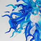 Murano Style Blown Glass Art Chandelier Blue & White Sea Anemone Pendant Light