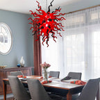 Statement Red & Black Hand-Blown Glass Chandelier Chihuly-Style Sculptural Art Pendant Light