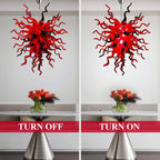 Statement Red & Black Hand-Blown Glass Chandelier Chihuly-Style Sculptural Art Pendant Light