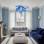 Murano Style Blown Glass Art Chandelier Blue & White Sea Anemone Pendant Light