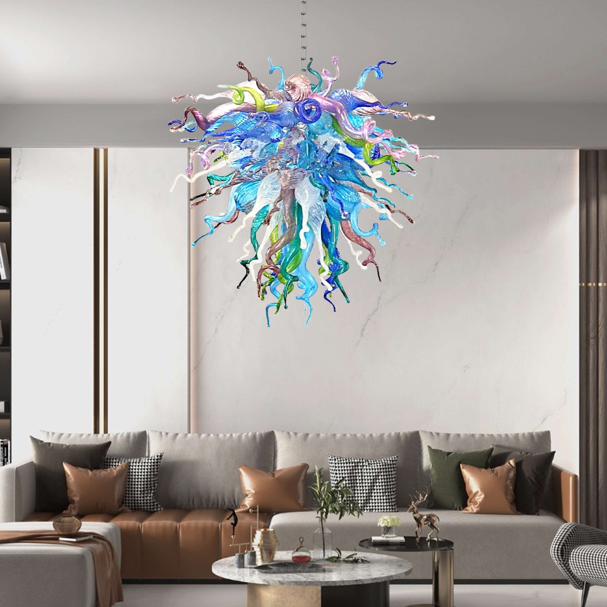 Celestial Aurora Chihuly-Style Blown Glass Art Chandelier Colorful Tentacle Glass Pendant Lamp Murano Hanging Sculpture Light