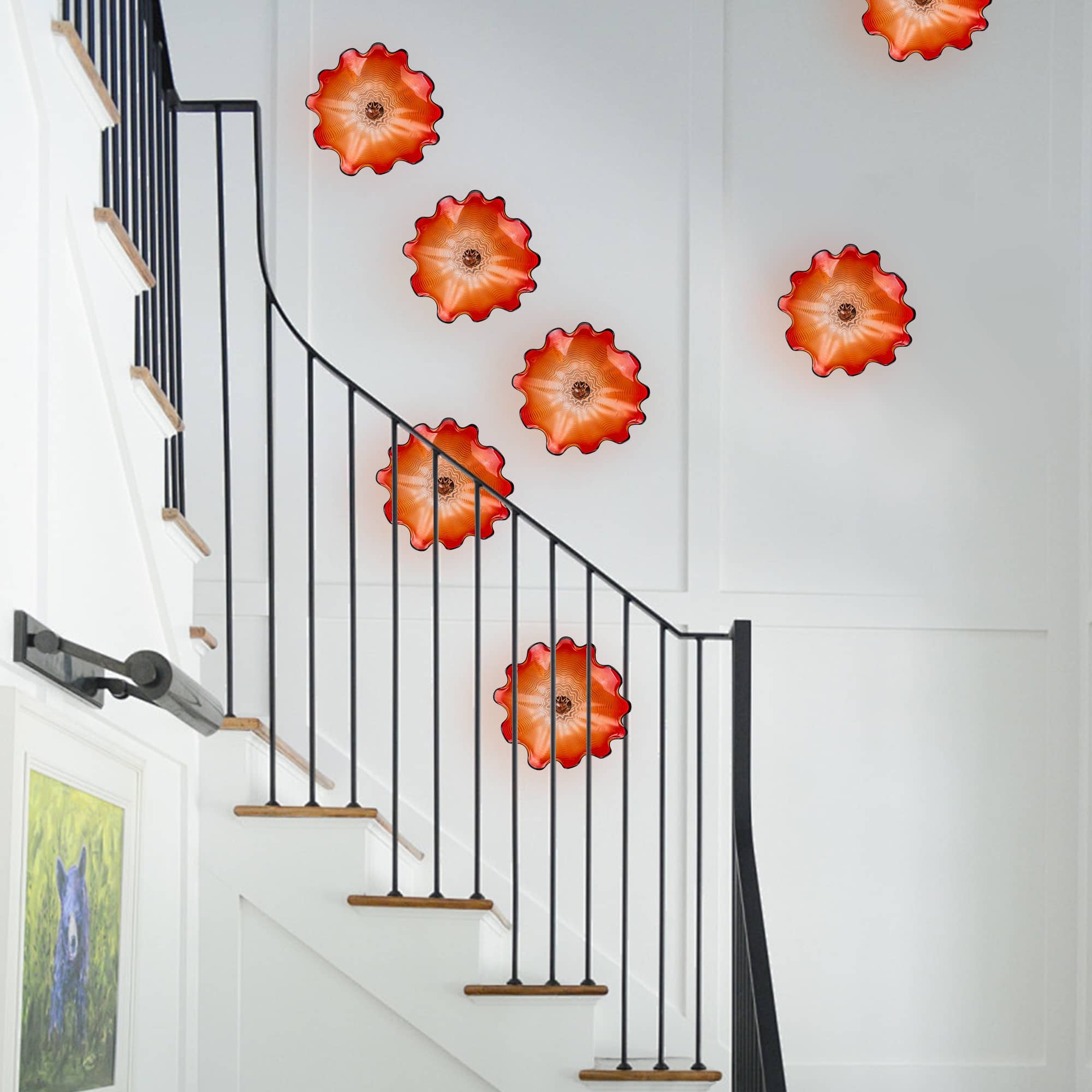 Red Blown Glass Wall Flower Sculpture Handmade Glass Wall Art Luxury Floral Wall Installation