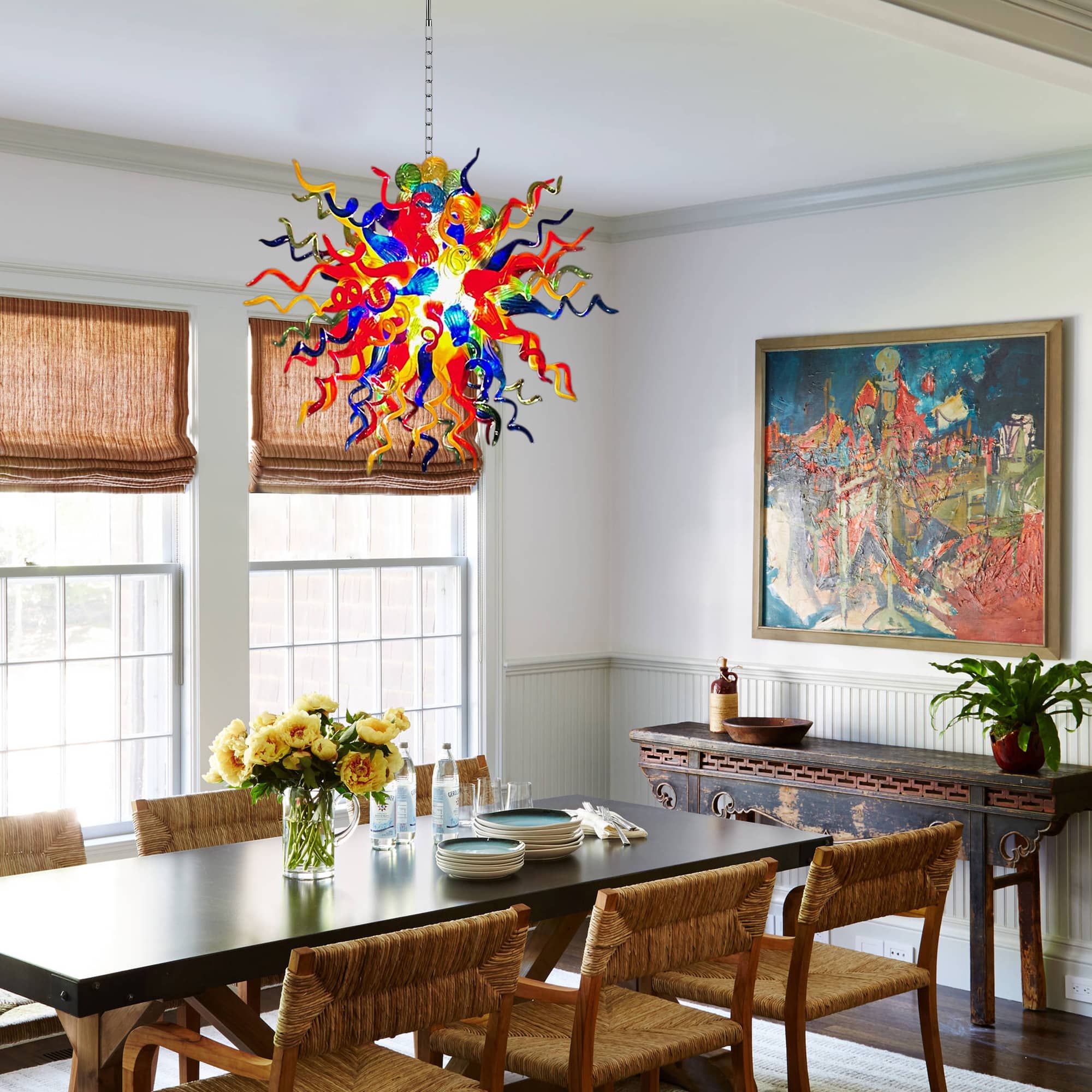 Colorburst Kaleidoscope Hand-Blown Glass Art Chandelier Chihuly-Style Glass Sculpture Pendant Light