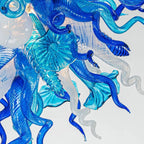 Murano Style Blown Glass Art Chandelier Blue & White Sea Anemone Pendant Light