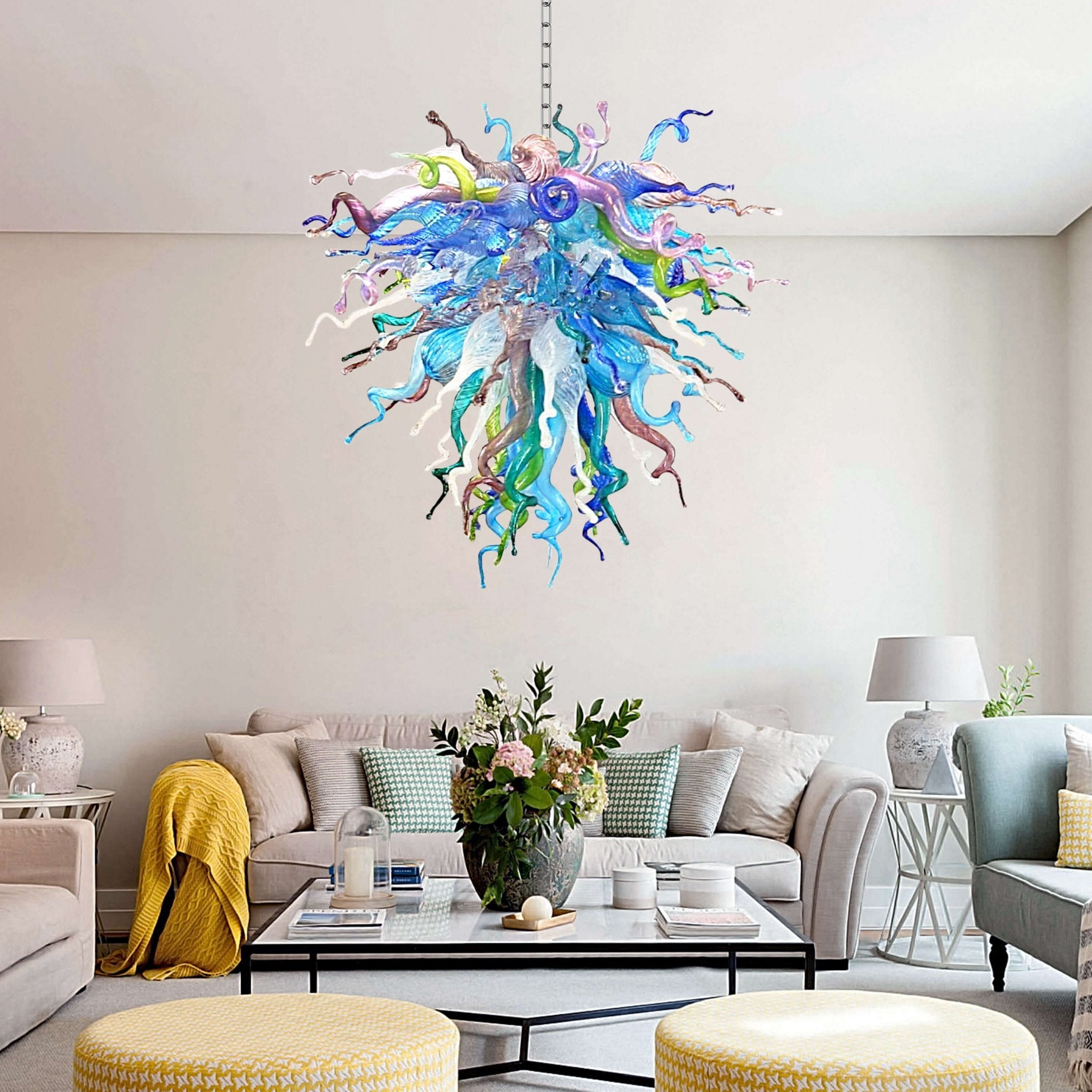 Celestial Aurora Chihuly-Style Blown Glass Art Chandelier Colorful Tentacle Glass Pendant Lamp Murano Hanging Sculpture Light