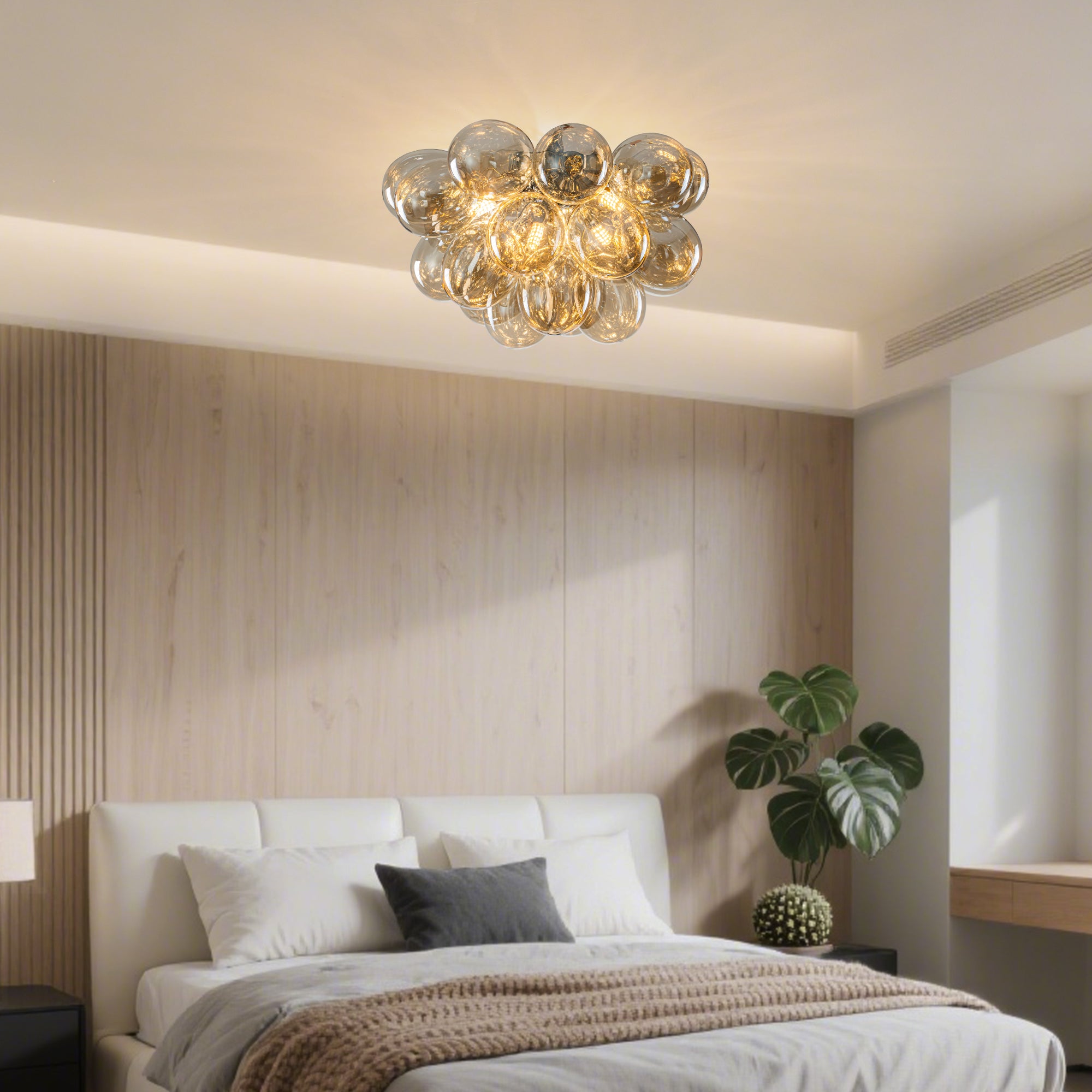 Modern Semi Flush Blown Glass Chandelier Amber Bubble Cluster Ceiling Light For Living Room Bedroom