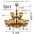Yellow Tiffany-Style 5-Light Stained Glass Chandelier Vintage Amber Mosaic Glass Chandelier