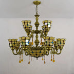 Yellow Tiffany-Style 5-Light Stained Glass Chandelier Vintage Amber Mosaic Glass Chandelier