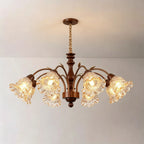 Mid‑Century Modern Pendant Light Tri‑Color Dimming Chandeliers Wood Center Post Iron Frame Hanging lamp