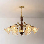 Mid‑Century Modern Pendant Light Tri‑Color Dimming Chandeliers Wood Center Post Iron Frame Hanging lamp