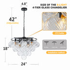 Modern Talia Cloud Bubble Chandelier Hand-Blown Clear Ribbed Glass Globe Cluster Pendant Light