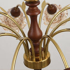 Mid‑Century Modern Pendant Light Tri‑Color Dimming Chandeliers Wood Center Post Iron Frame Hanging lamp