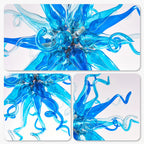Hand Blown Blue Glass Chandelier Starburst Art Deco Sculptural Ceiling Light for Entryway Dining