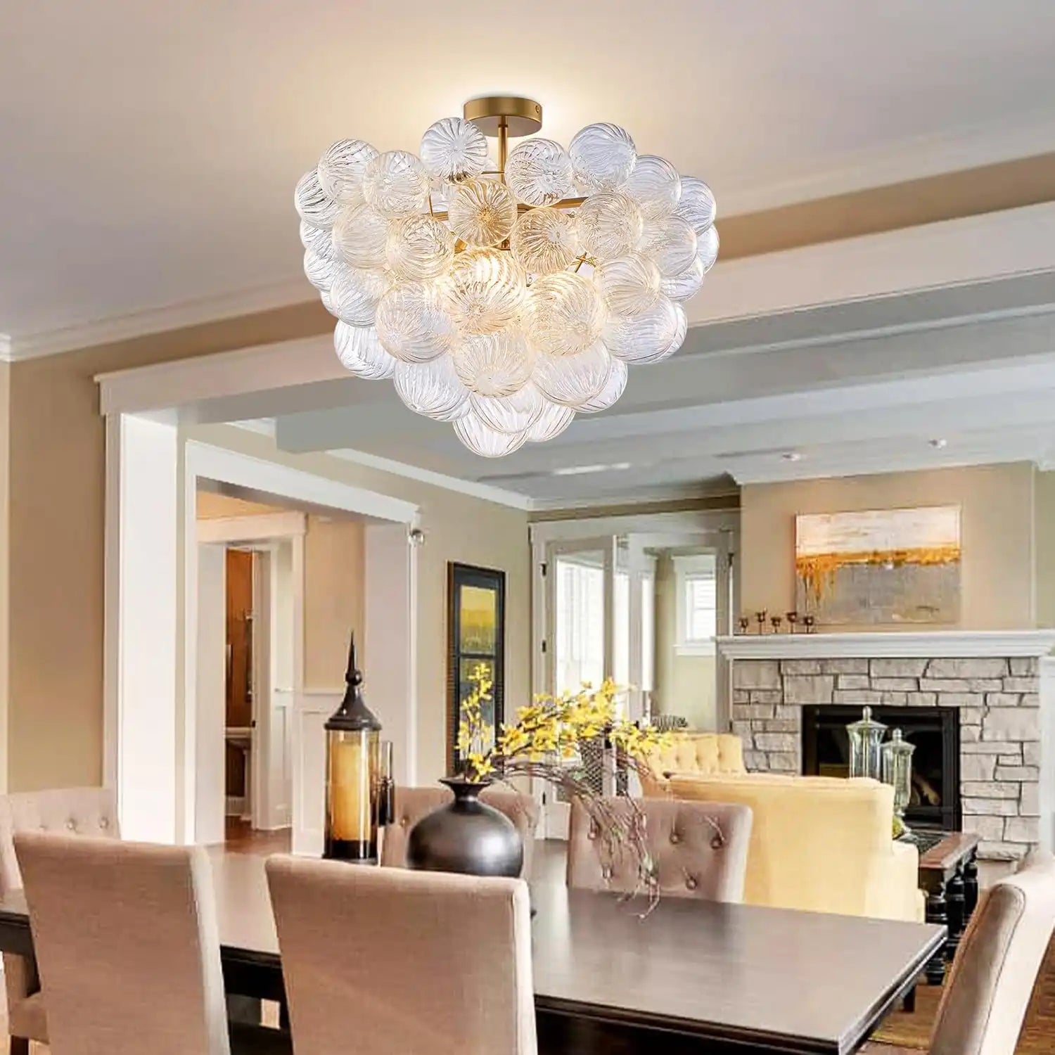 Talia Style Ribbed Glass Cloud Bubble Ceiling Fixture Modern Semi Flush Mount Ceiling Light For Living Dining