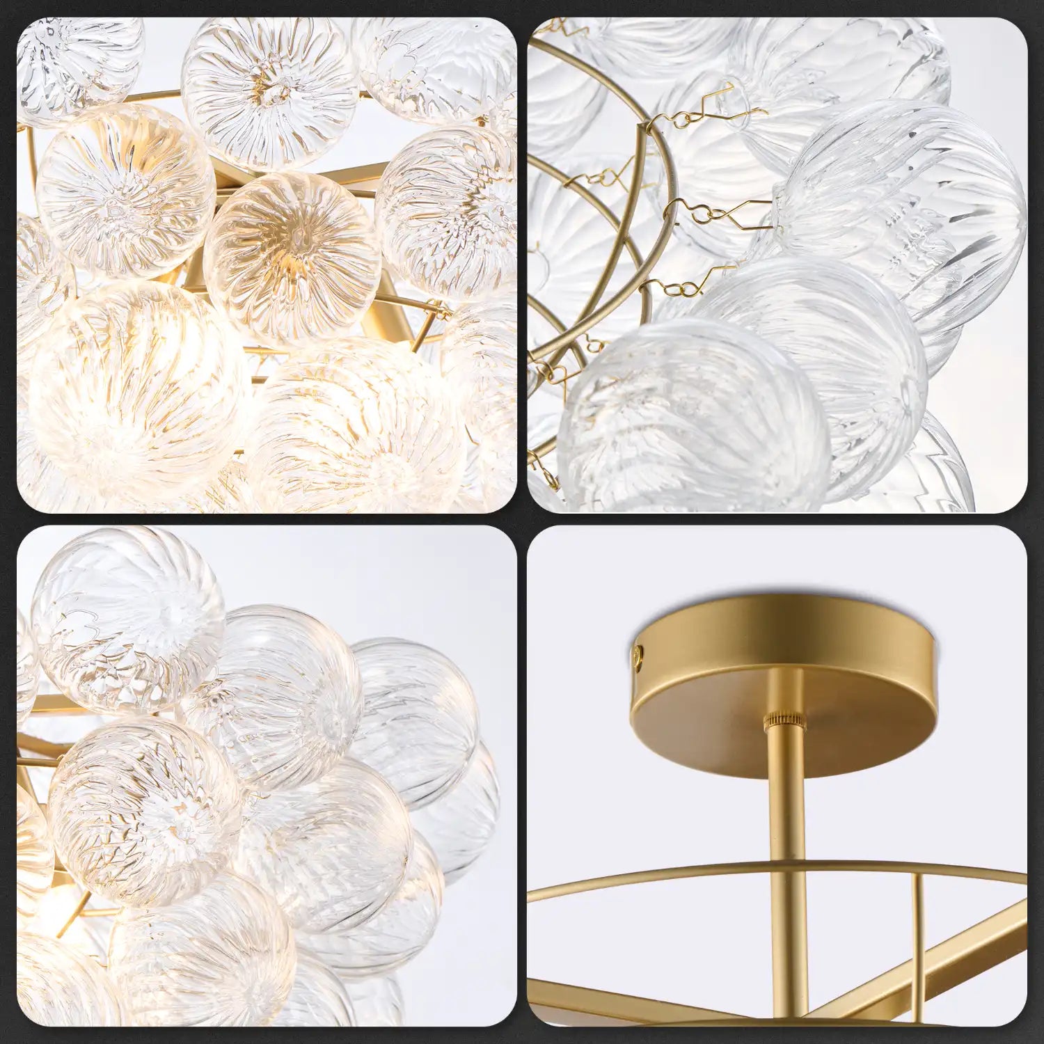 Talia Style Ribbed Glass Cloud Bubble Ceiling Fixture Modern Semi Flush Mount Ceiling Light For Living Dining