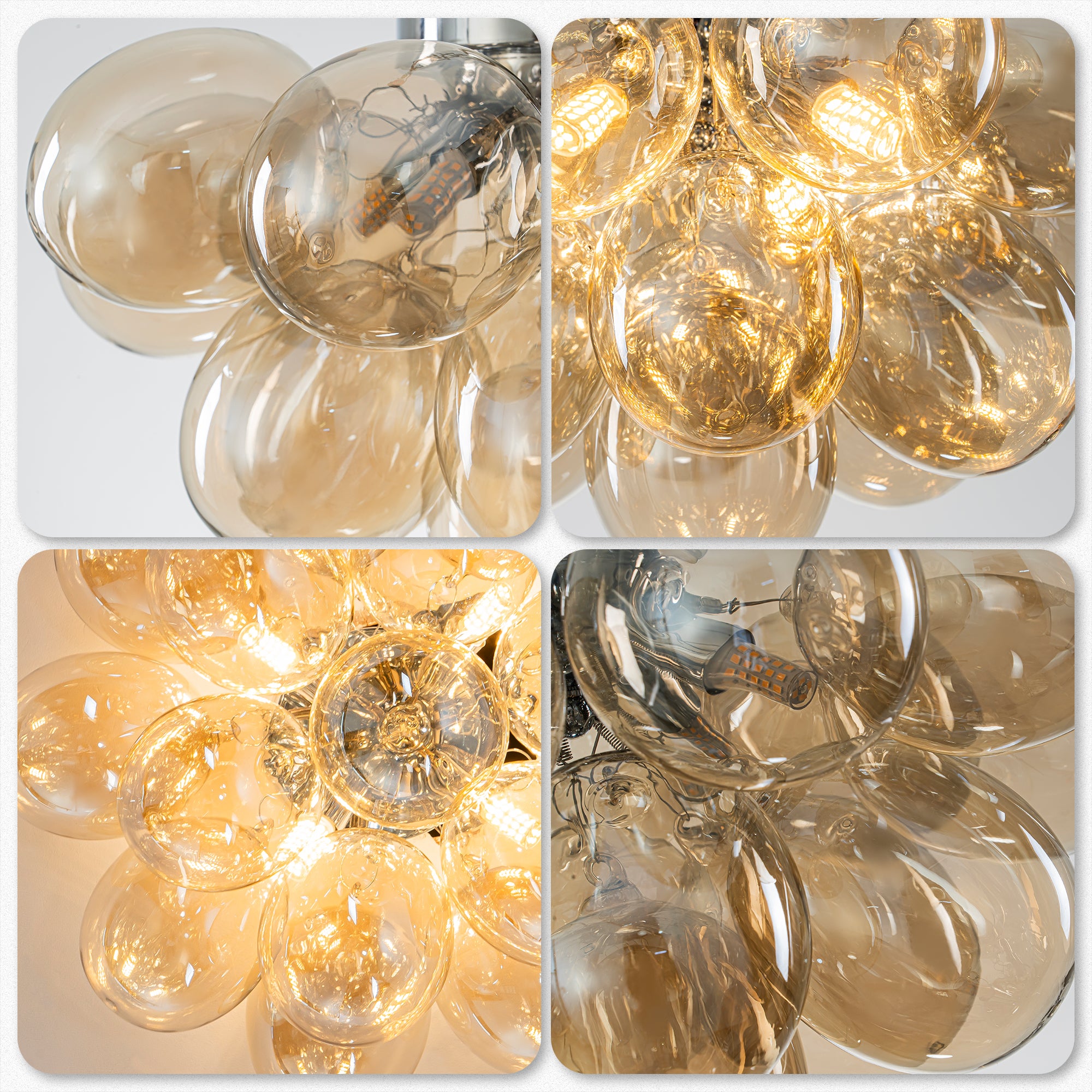 Modern Semi Flush Blown Glass Chandelier Amber Bubble Cluster Ceiling Light For Living Room Bedroom