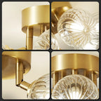 Modern Brass Six-Light Semi Flush Mount Ceiling Light with Clear Ribbed Glass Globe Bubbles