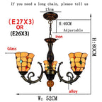Yellow Tiffany-Style 5-Light Stained Glass Chandelier Vintage Amber Mosaic Glass Chandelier