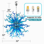 Hand Blown Blue Glass Chandelier Starburst Art Deco Sculptural Ceiling Light for Entryway Dining