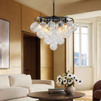 Modern Talia Cloud Bubble Chandelier Hand-Blown Clear Ribbed Glass Globe Cluster Pendant Light