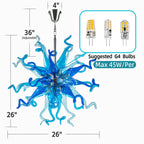 Hand Blown Blue Glass Chandelier Starburst Art Deco Sculptural Ceiling Light for Entryway Dining