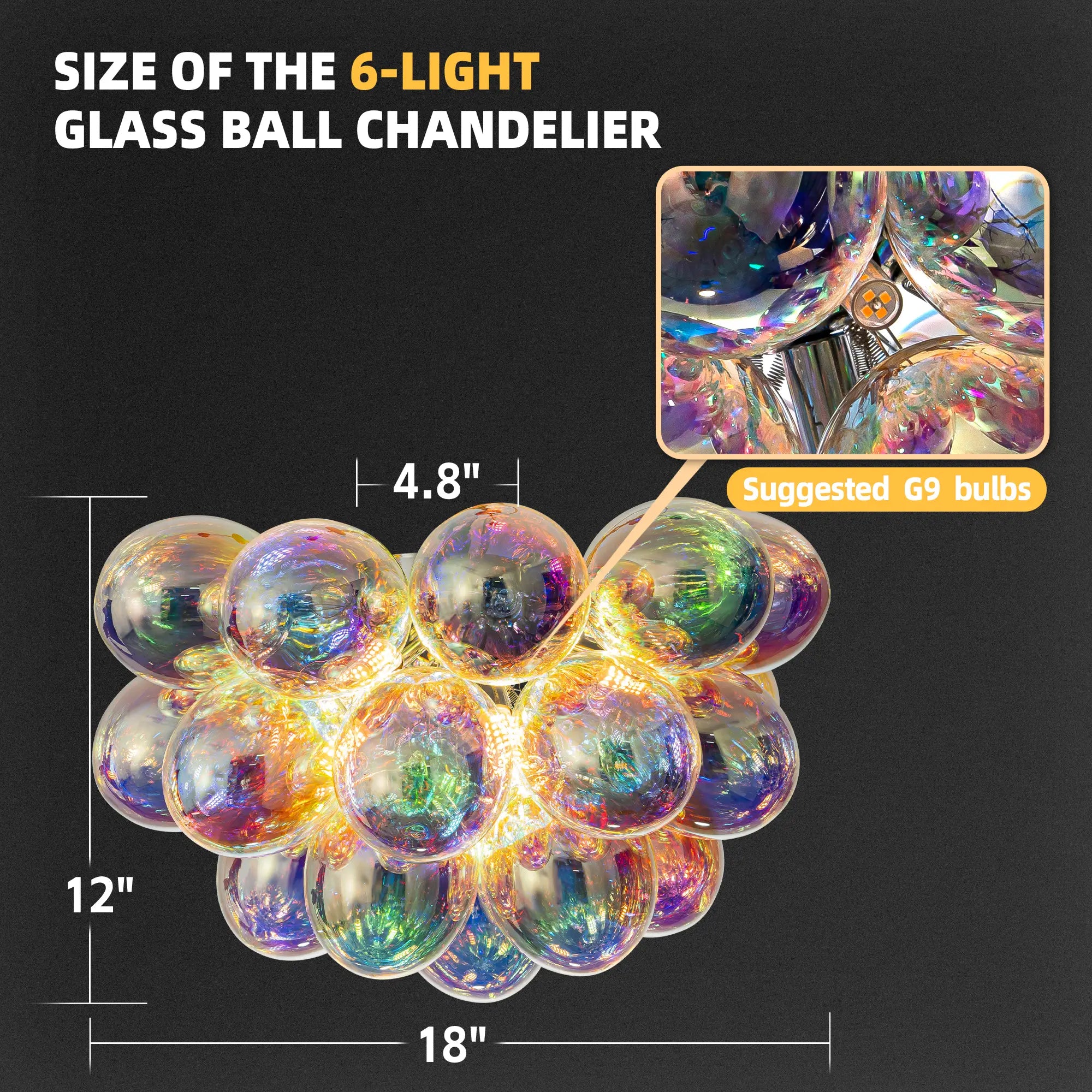 Modern Semi Flush Blown Glass Chandelier Minimalist Rainbow Bubble Cluster Ceiling Light