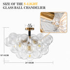 Modern Bubble Cluster Semi Flush Mount Glass Chandelier Blown Glass Ceiling Light Fixture for Living Room and Bedroom