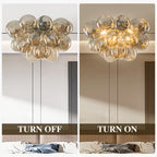 Modern Semi Flush Blown Glass Chandelier Amber Bubble Cluster Ceiling Light For Living Room Bedroom