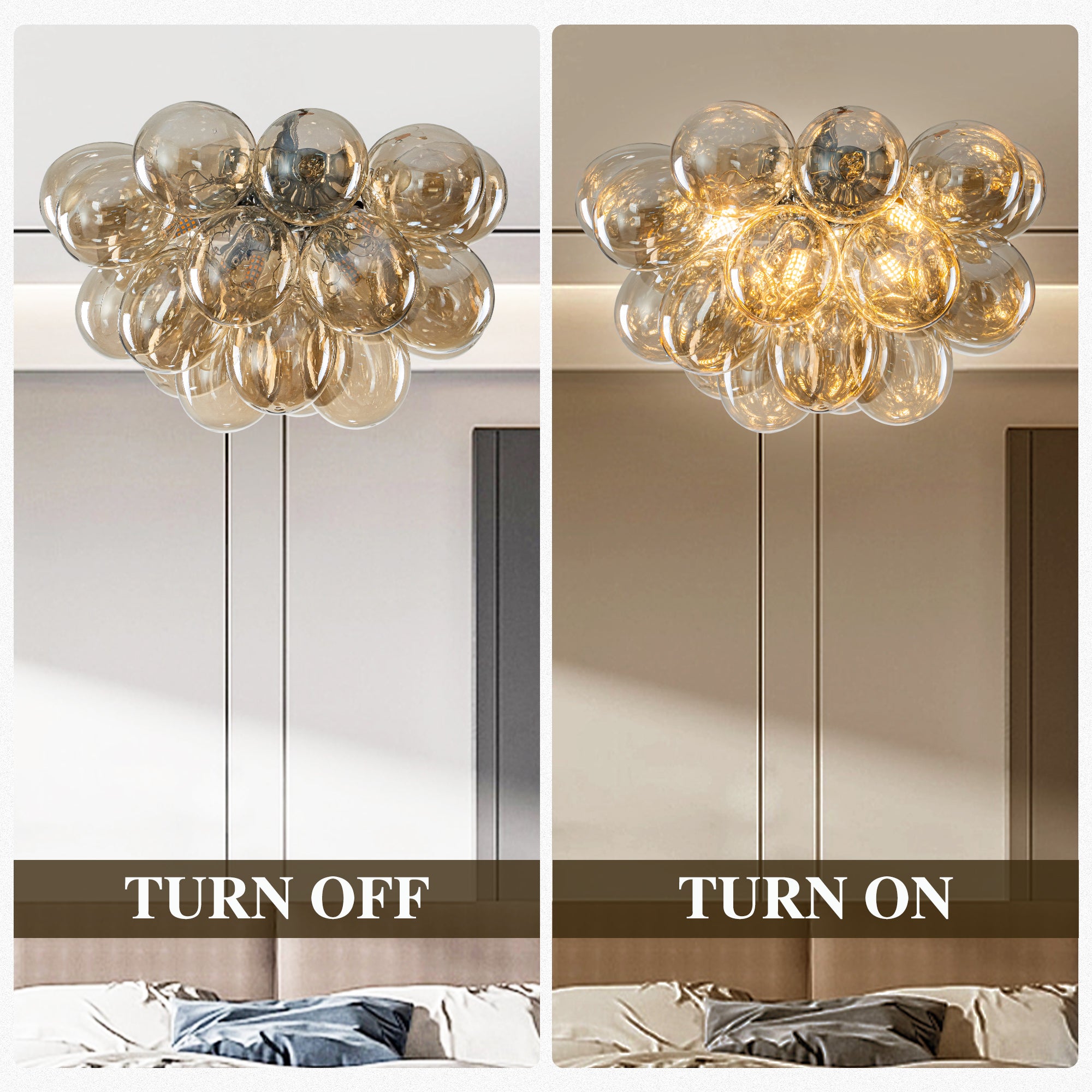 Modern Semi Flush Blown Glass Chandelier Amber Bubble Cluster Ceiling Light For Living Room Bedroom