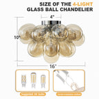 Modern Semi Flush Blown Glass Chandelier Amber Bubble Cluster Ceiling Light For Living Room Bedroom