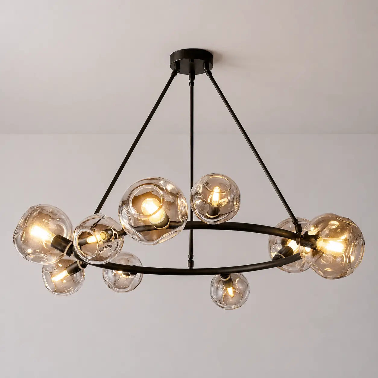 Modern Bubble Glass Round Chandelier Contemporary Globe Pendant Light Fixture For Dining Living Bedrooms