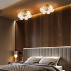 Modern Brass Six-Light Semi Flush Mount Ceiling Light with Clear Ribbed Glass Globe Bubbles