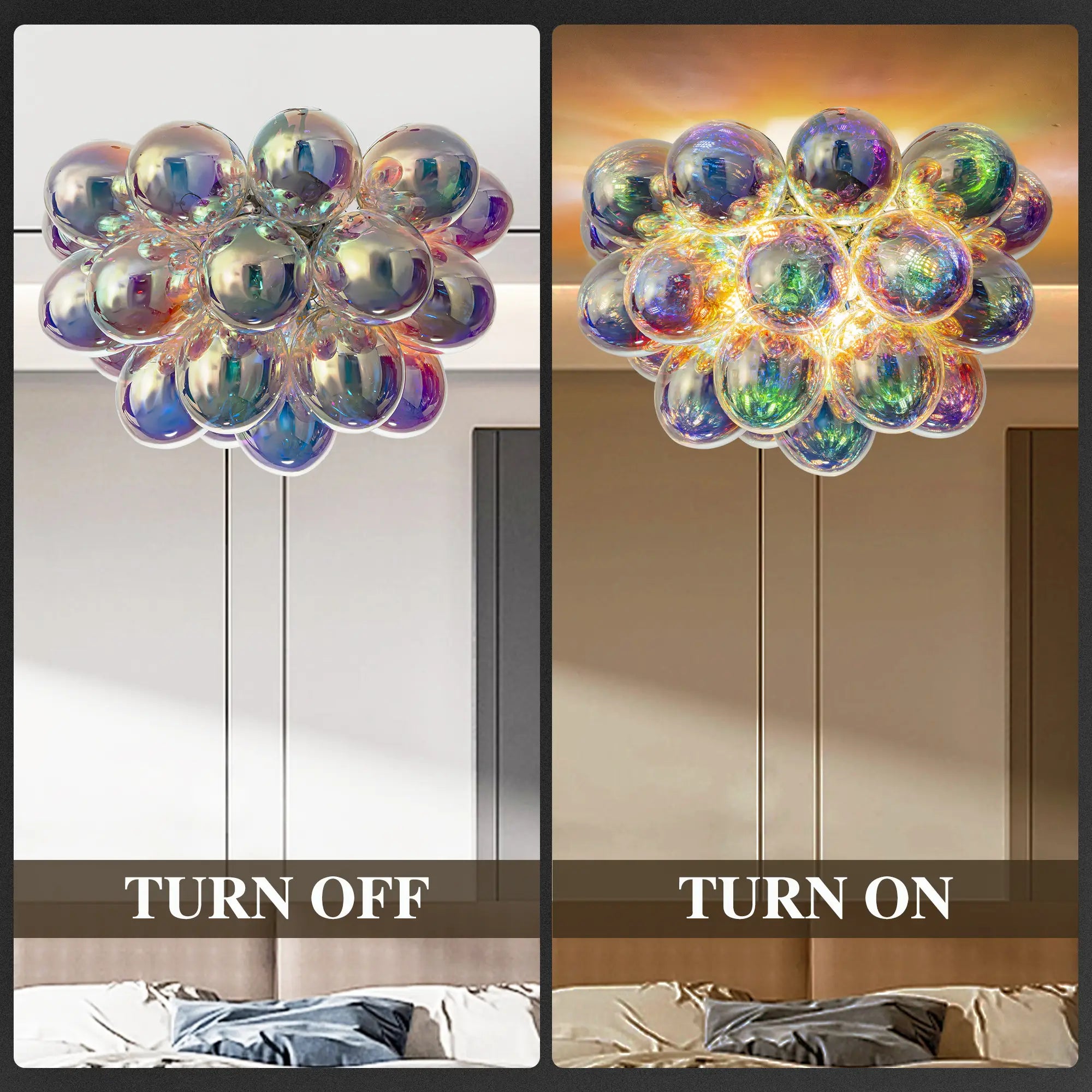 Modern Semi Flush Blown Glass Chandelier Minimalist Rainbow Bubble Cluster Ceiling Light