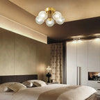Modern Brass Five-Light Semi Flush Mount Ceiling Light with Clear Ribbed Glass Globe Bubbles