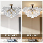 Modern Bubble Cluster Semi Flush Mount Glass Chandelier Blown Glass Ceiling Light Fixture for Living Room and Bedroom
