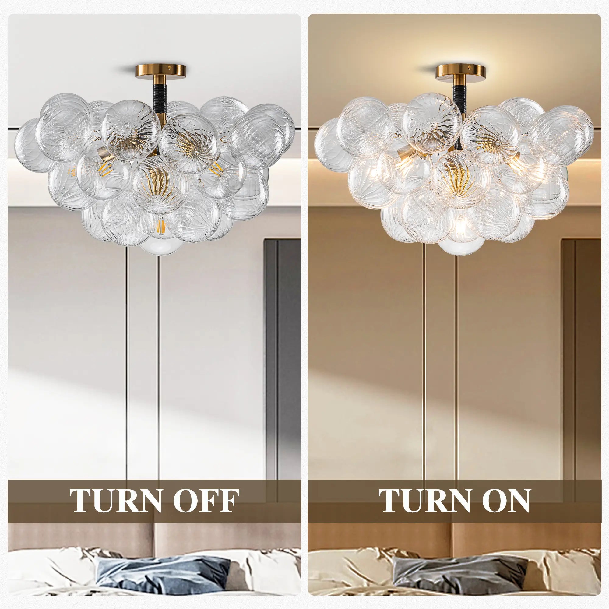 Modern Bubble Cluster Semi Flush Mount Glass Chandelier Blown Glass Ceiling Light Fixture for Living Room and Bedroom