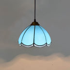 Antique Tiffany Style Stained Glass Pendant Light Blue Small Size Art Pendant Lamp
