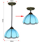 Antique Tiffany Style Stained Glass Pendant Light Blue Small Size Art Pendant Lamp