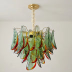 Marielle Murano-Style Green Glass Petal Chandelier Postmodern Multi-Layered Luxury Pendant Light