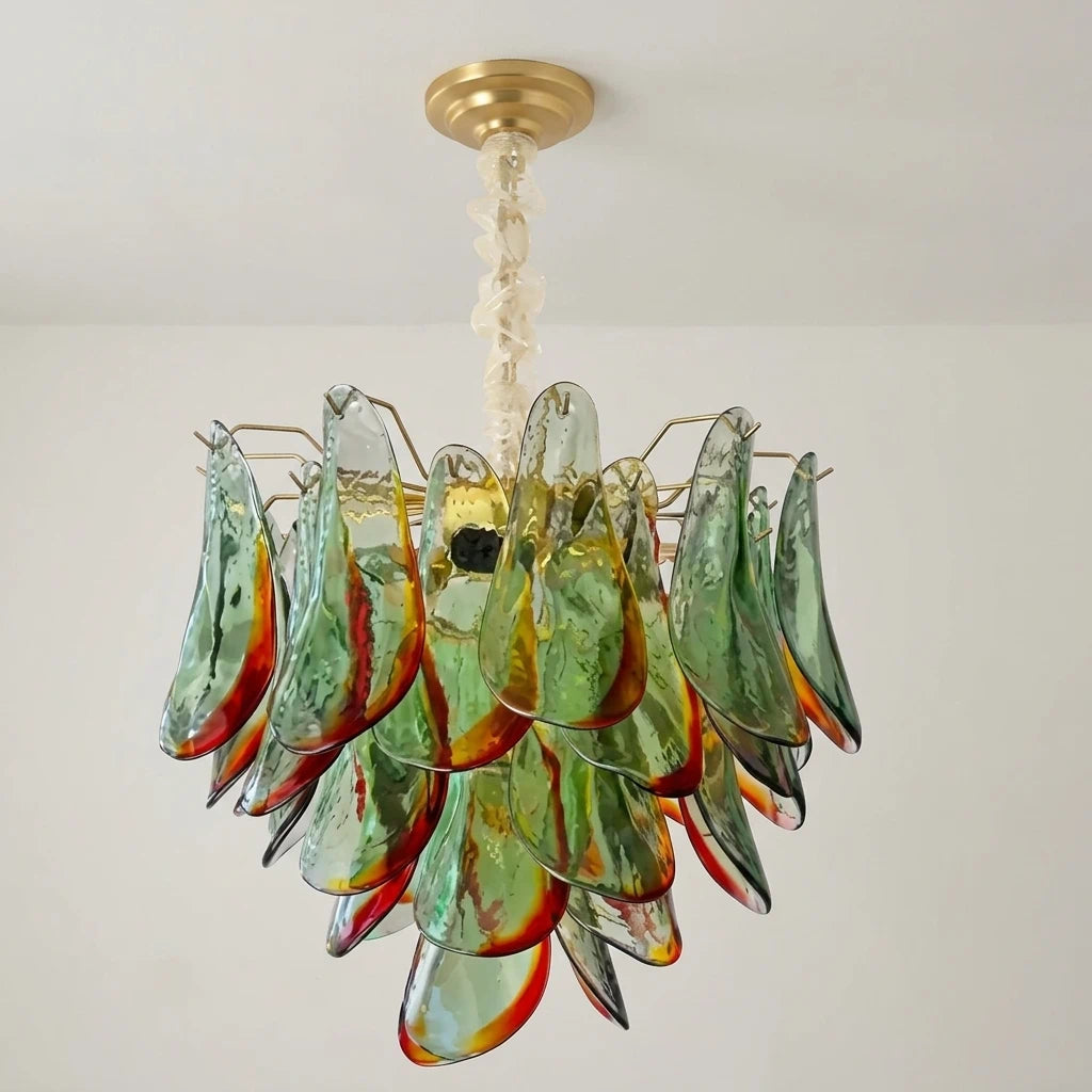 Marielle Murano-Style Green Glass Petal Chandelier Postmodern Multi-Layered Luxury Pendant Light