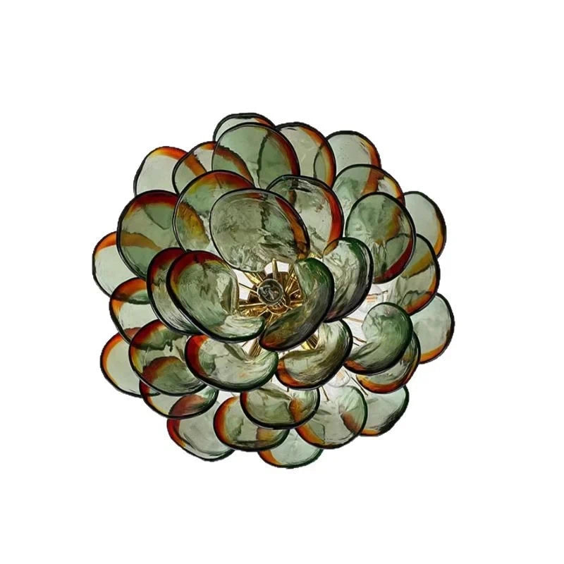 Marielle Murano-Style Green Glass Petal Chandelier Postmodern Multi-Layered Luxury Pendant Light
