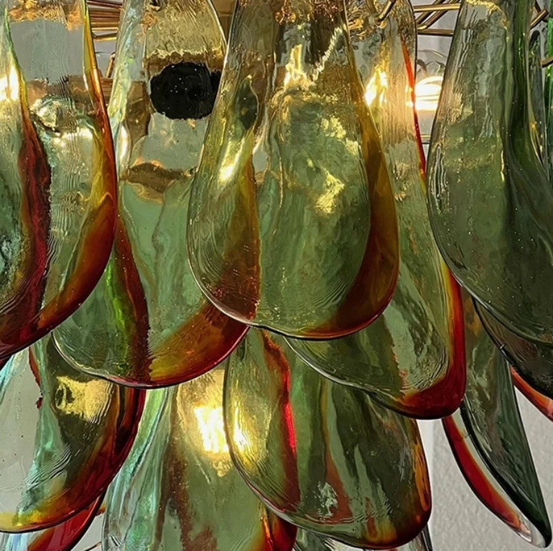 Marielle Murano-Style Green Glass Petal Chandelier Postmodern Multi-Layered Luxury Pendant Light