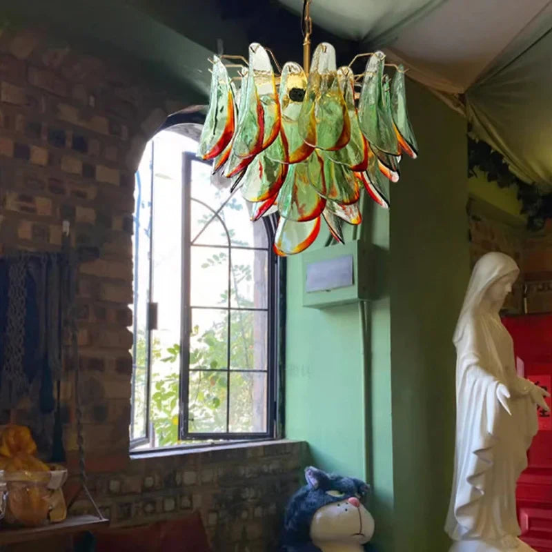 Marielle Murano-Style Green Glass Petal Chandelier Postmodern Multi-Layered Luxury Pendant Light