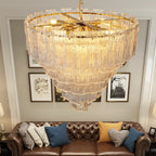 Modern Round Murano-Style Tiered Glass Chandelier Luxury Rectangular Clear Glass Slide Pendant Light